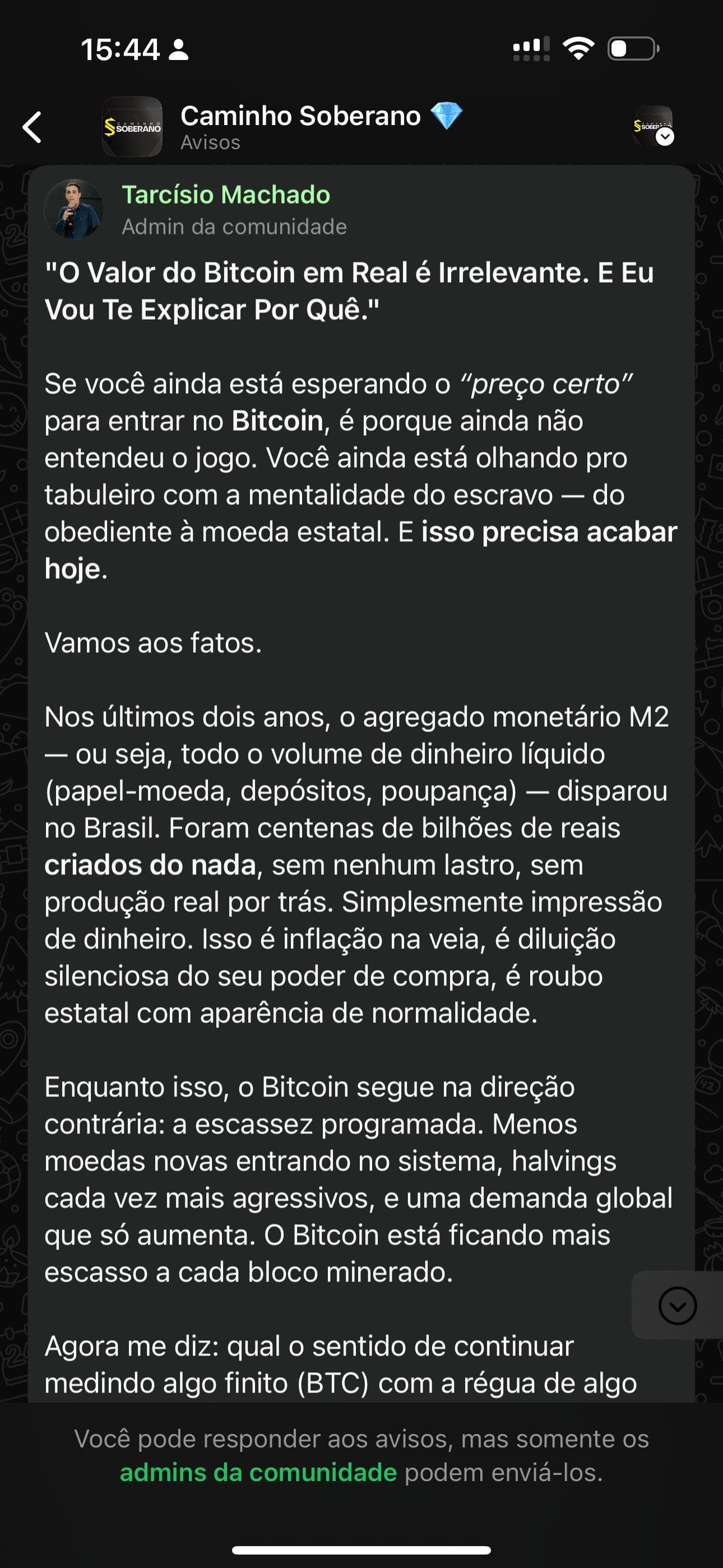 Conteúdo do Caminho Soberano no Instagram